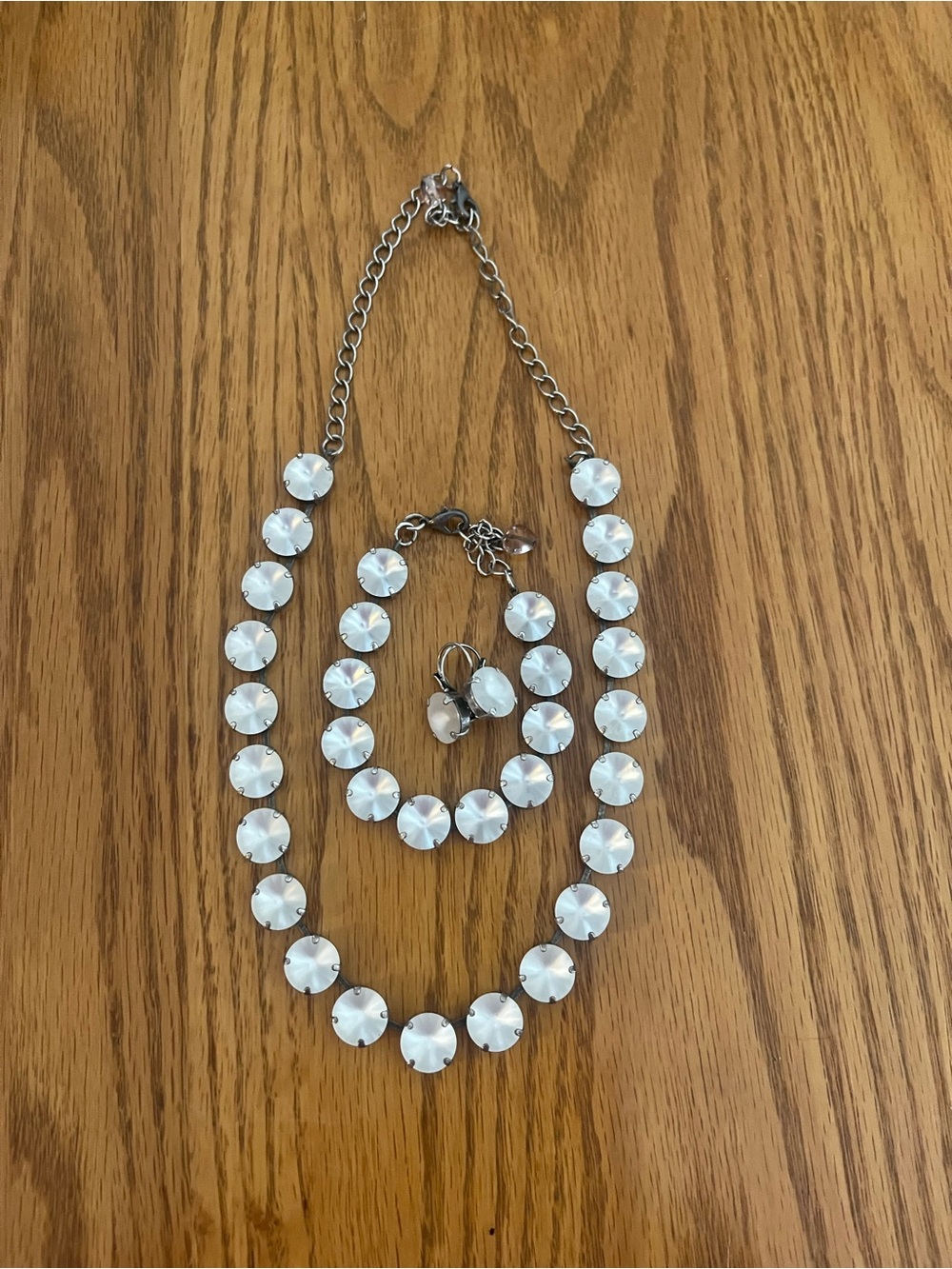 Sabika Inspired white crystal 3 piece set. Necklace, bracelet, and earrings.